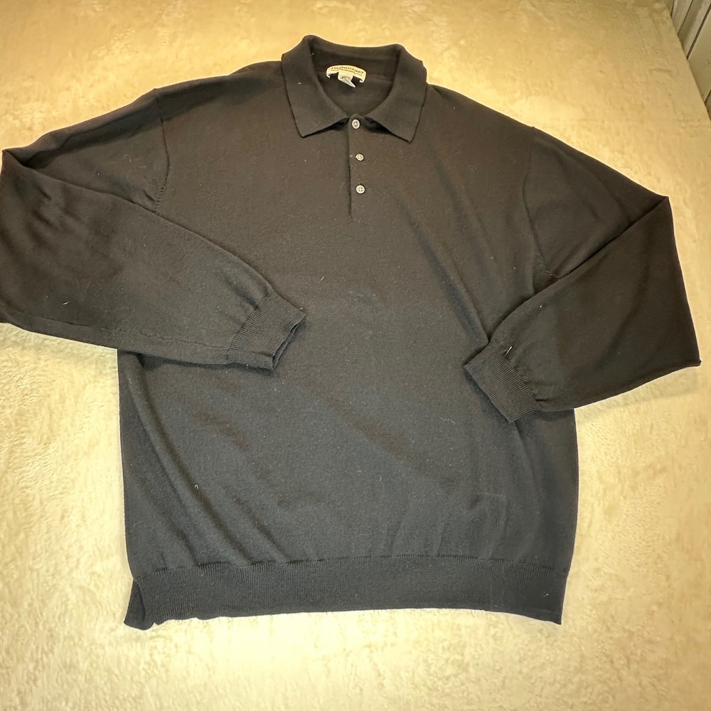 Pronto Uomo Mens Black 100% Extra Fine Merino Wool Long Sleeve Polo Sweater XXL